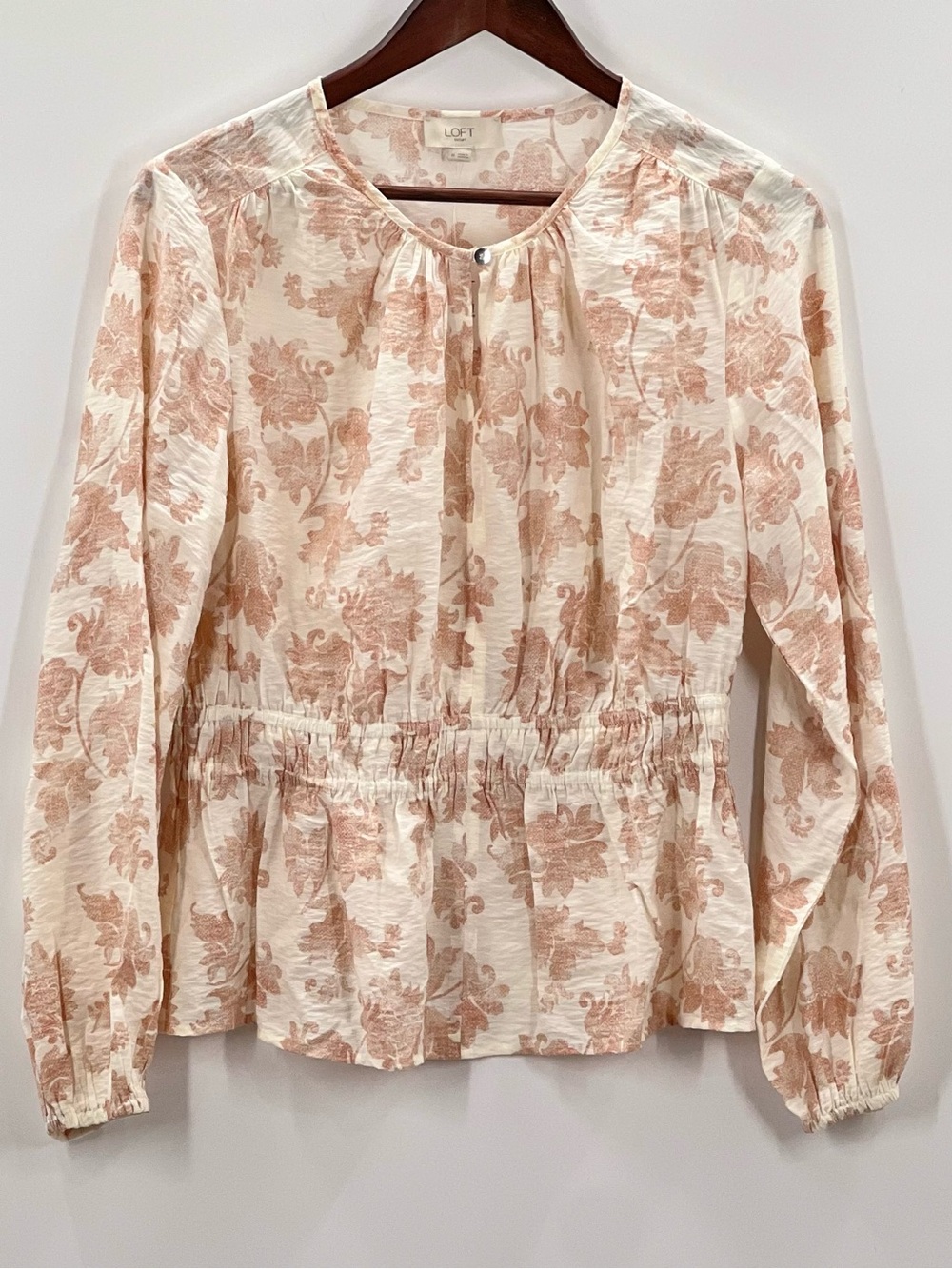 291 LOFT Cream and Blush Floral Long-Sleeve Peplum Top